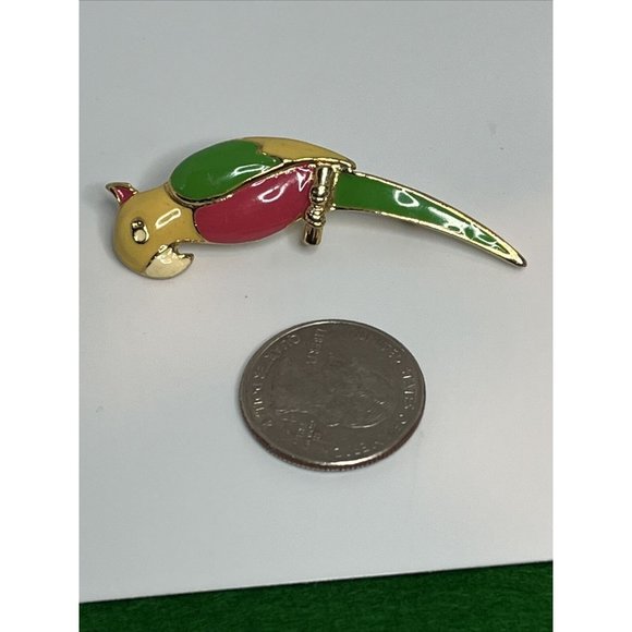 Giovanni Vintage Enamel Parrot Pin Green Yellow Pink - Picture 4 of 8